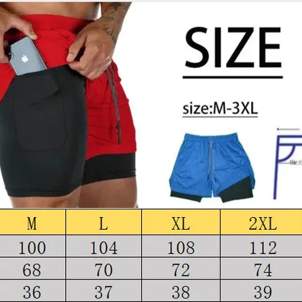 Monster Energy 2-in-1 Double Layer Men's Sport Shorts Comfortable Transpirable Gym Workout Pants Sports Active Leisure Clothing