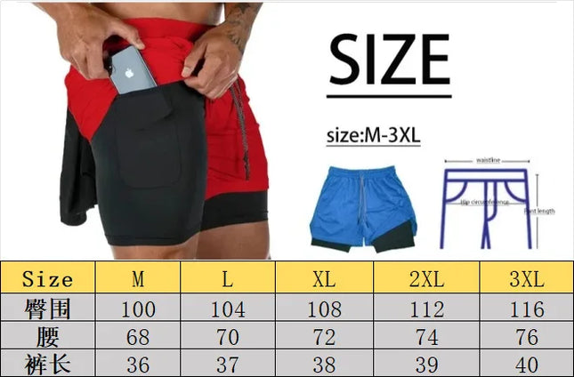 Monster Energy 2-in-1 Double Layer Men's Sport Shorts Comfortable Transpirable Gym Workout Pants Sports Active Leisure Clothing