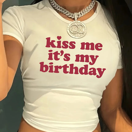 Birthday Print T-shirt Short Sleeve Crew Neck Casual Spring Women's Clothing Summer Short Sleeved Harajuku Streetwear Tops Tees