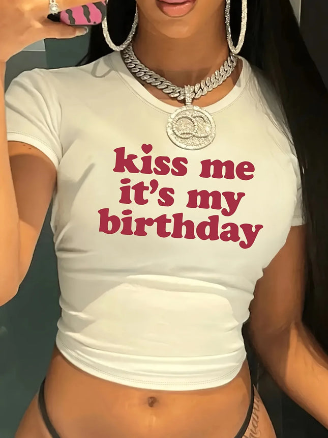 Birthday Print T-shirt Short Sleeve Crew Neck Casual Spring Women's Clothing Summer Short Sleeved Harajuku Streetwear Tops Tees
