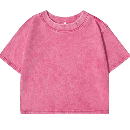 100% Cotton Washed T-Shirts For Women Loose O-Neck Crop Tops Y2k Street Female Clothes Summer Casual Vintage Short Sleeve Tees