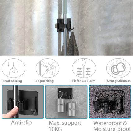 Wall Mount Mop Organizer Holder Broom Hook Stainless Steel Storage Hook Kitchen Bathroom Organization Accessories