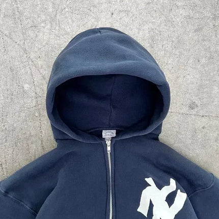 Y2K Harajuku Fashion Letter Pattern Printed Hooded Sweatshirt Hip Hood Casual Loose Men and Women Oversized Zipper Sweatshirt