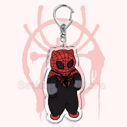 Cute Spider Punk Cat Warrior Key Chain Key Ring Invincible Superhero Keychains Keyring Pendant for Bag Man Women Jewelry Gifts