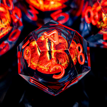 7PCS Lliquid Flow Core Eye of Sauron D20 Dnd Sharp Edge Resin Dice Set D and D Dungeon and Dragon Role Playing Games D&D Dice