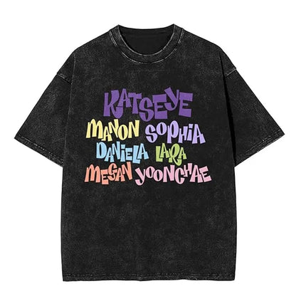 KATSEYE Merch Washed Graphic Print TShirt Men Women Short Sleeve Fashion Tshirts Oversized Crewneck Loose Cotton Tee Streetwear