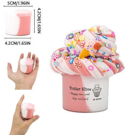 70ml DIY Fluffy Bicolor Slime Butter Slime Kit with Lollipop & Ice Cream Charms - Fun Christmas Gift Party Favor for Boys Girls