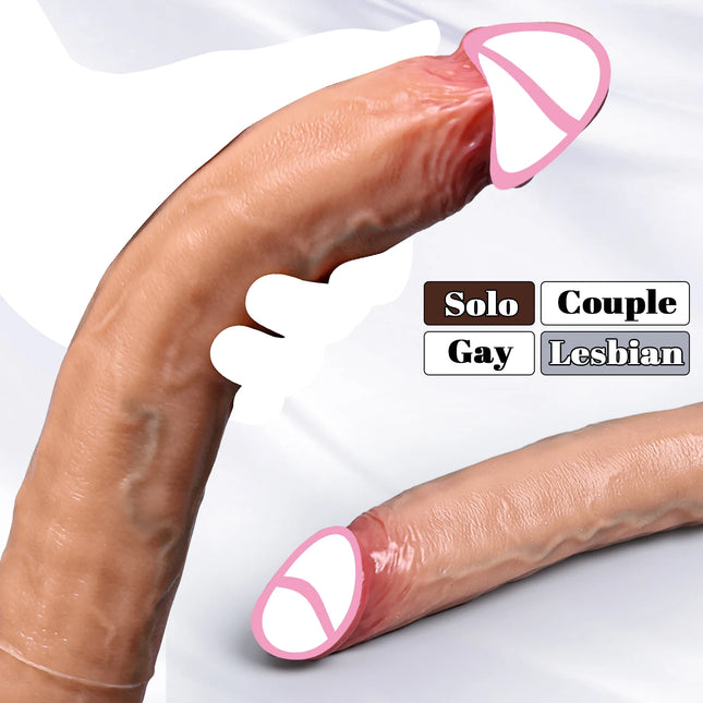 Double Head Realistic Silicone Dildo Long Anal Plug Vaginal Stimulator for Lesbian Couples and Gay Men Liquid Silicone Sex Toy