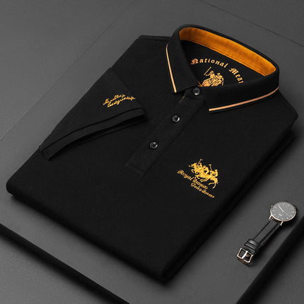 Summer New Men's Embroidered Polo Collar 100% Cotton Short-Sleeved Polo Shirt Fashion Solid Color Casual Top T-shirt M-4XL
