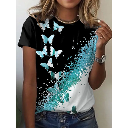 2024 New O-Neck 3d Butterfly Print T Shirt Women's T-shirt Summer Fashion Short Sleeve Tops Oversized Summer Top Female Clothing