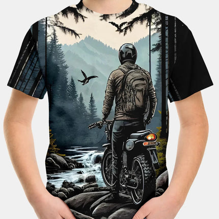 2024 Summer Kids Clothing Motorcycle Children's T-Shirt 3D Printing Short Sleeve Boys Girls Loose Tops Streetwear 2 To 8 Years