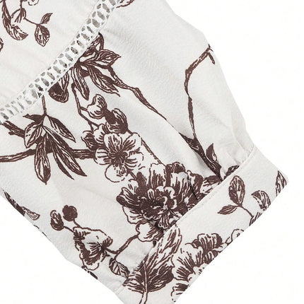 Spring/Summer 2026 Collection Elegant Printed V-Neck Puff-Sleeve Shirt Featuring Button Details Casual and Versatile
