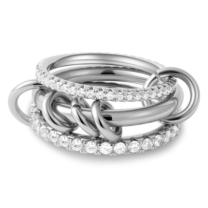 Luxury Cubic Zirconia Gold Plating Multilayer Connecting Rings for Women Fashion Mixed Color Stackable Finger Ring Party Jewelry