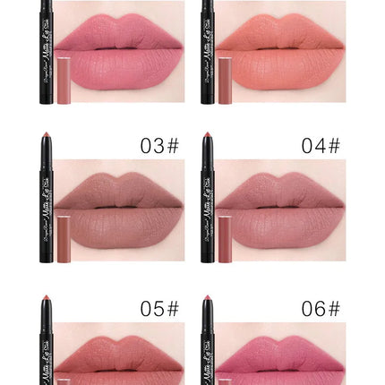 12 Colors Lipstick Pencil Matte Velvet Waterproof Long-lasting Non-stick Cup Lip Stick Sexy Rose Red Automatic Lip Liner Makeup