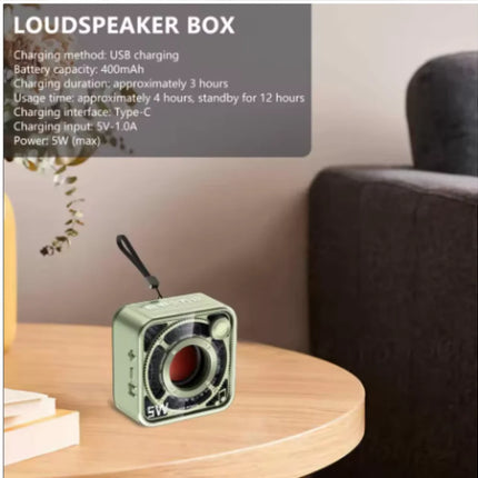 5W Transparent Mecha Style Small Wireless Bluetooth Speaker with Card Slot, Outdoor Portable Subwoofer, Small Speaker