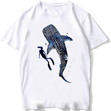 Whale Shark Anatomy Biology T-shirt Unisex Women Hip Hop Casual T Shirts Women Beach Diving White T-shirt Vintage Women Tees