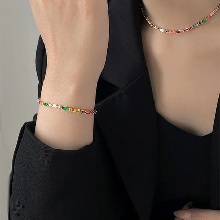 2024 Luxury Design Colorful Zircon Chain Necklace Bracelet Jewelry Sets Korean Fashion Accessories Exquisite Gift for Womens