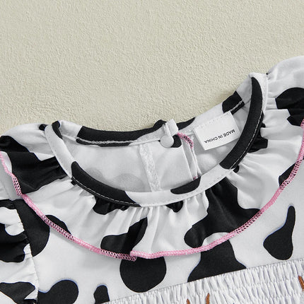 Pudcoco Baby Girl Summer Romper Ruffle Sleeveless Cow Embroidery Smocked Bodysuit Newborn Playsuit 0-18M