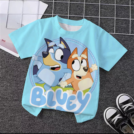 Unisex Bluey Toddler 3D T-Shirt Summer Cool Breathable Short Sleeve Cartoon Print Lightweight Casual Tee for Boys and Girls