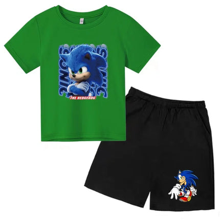 Children T-shirt Two-piece Set 3-12 Years Cool Summer Anime Supersonic Boys Girls Toddler Clothes Short-sleeved+Shorts Casual Set