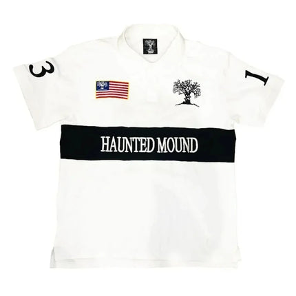 Haunted Mound Embroidered Red Polo Shirt Y2K Tshirt HipHop Retro Pumpkin Head Letter Embroidered Oversized Short Sleeve Top New