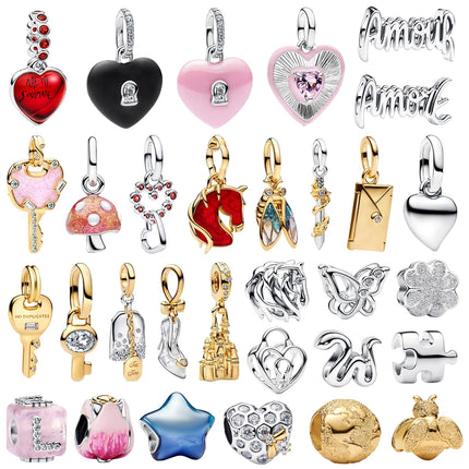 2026 New Original 925 Sterling Silver Key Butterfly Heart-shaped Bead Pendant fit Women's DIY Bracelets Necklaces Jewelry Gifts