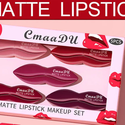 5pcs Matte Lipstick Makeup Set Super Smooth Texture Long Lasting Lipstick Kit High Pigment Sexy Lip Stick with Perfect Gift Box