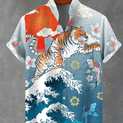 New men's shirt 3D printed Hawaiian shirt men's casual short sleeved top fashionable oversized men's lapel button up shirt