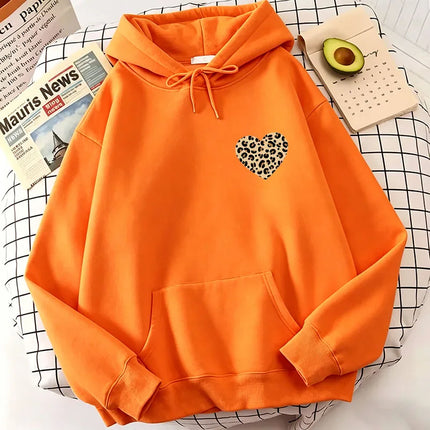 Heart Love Leopard Print Hoodies Spring Autumn Winter Casual Hoodies Sweatshirts Graphic Women Hoodie Sweatshirt