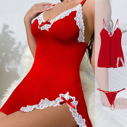 Sexy Lingerie Set For Women Transparent Sleepdress Lace Patchwork Erotic Sling Deep V Elegant Nightwear Comfortable Babydoll