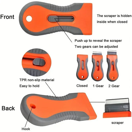Glue Removal Blade with 10 Blades, Telescopic Adjustment Knife, Cleaning Scraper Tool for Removing Labels Stickers Paint