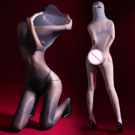 Sexy Unisex Cocoons Full Body Stockings Oil Glossy Shiny Bodysuit High Elastic 5D See Through Tight Leotard Sissy Gays Lingerie
