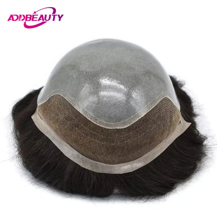 Vloop Thin Skin Toupee With Front Lace PU 0.03-0.04mm Human Hair Wigs for Men Indian Remy Hairpiece Natural Hair System Toupee