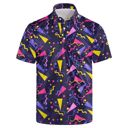 Hawaiian Men Polo Shirts 3D Colorful Geometric Printing Men's Summer Loose Beach Oversize Short Sleeve Golf Shirts Unisex Tops
