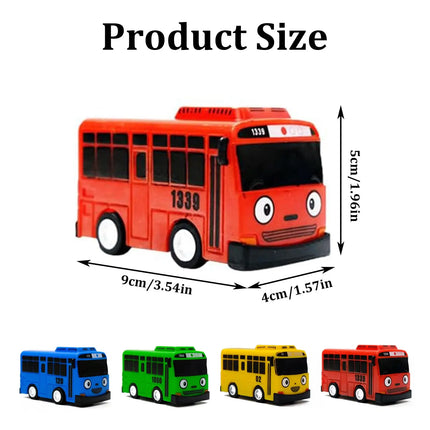 Mini Pull Back Tayo Bus Toy Set with Openable Doors, Sliding Cartoon Vehicle Toy for Kids Boys, Educational Traffic Playset Gift