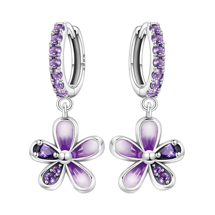 Hot Sale Original 925 Sterling Silver Zircon Pink Paw Print Earrings Heart Flower Leaf Design Women Party Jewelry Gift Ear Loops