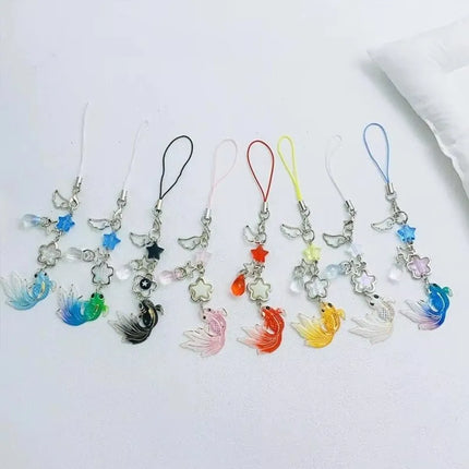 Plastic Lucky Koi Phone Pendant Crystal Beads Unique Beaded Keyring Lightweight Simulation Fish Keychain Charms Car Key Jewelry