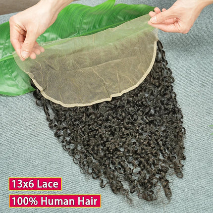 Burmese Curly 13x4 13x6 Lace Frontal Melt Skins Invisible Lace Pre Plucked Transparent Lace 100% Raw Virgin Human Hair #1B Color