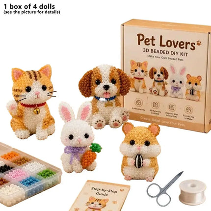 Tiny 3D Beaded Animal Kit Easy DIY Beading Bead Art Craft Kit with Colorful Beads Accessories for Beginners Craft Enthusiasts