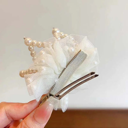 Crown Pearl Hair Clips for Baby Girl Cute Mesh Gauze Fairy Hairpins Korean Barrettes Kids Hair Accessories Headwear
