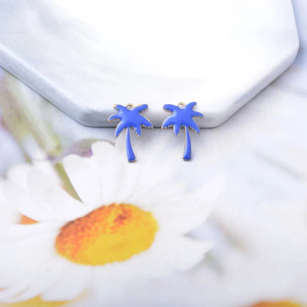 20pcs Copper Two-sided  Enamel coconut tree  Charms oil dripping Ear Pendant Necklace bracelet  jewelry decoration