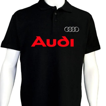 Audi's line men's crew neck polo shirt printed casual sports 2025 summer pure cotton breathable fit comfortable