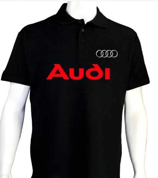 Audi's line men's crew neck polo shirt printed casual sports 2025 summer pure cotton breathable fit comfortable