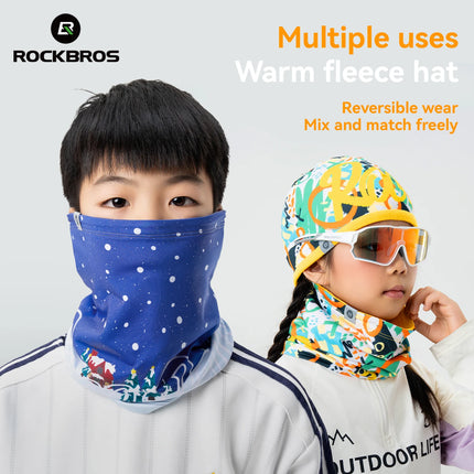 ROCKBROS Children Reversible Warm Scarf Fleece-Lined Ear-Warming Hat High Elasticity Breathable Built-in Drawstring Sports Mask