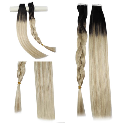 Moresoo Tape in Human Hair Extensions Balayage Blonde Hair Remy Hair Natural Soft Skin Weft Straight Seamless Hair Tape in Hair