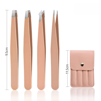 4-piece stainless steel eyebrow tweezers purple set makeup tools for eyelash extension, eyebrow shaping, hair removal