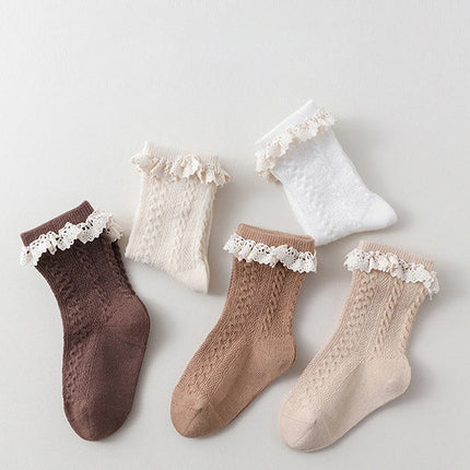 0-3 Years Lace Trim Princess Baby Socks Toddlers Cotton Mesh Breathable Non-slip Long Socks for Newborn Girls