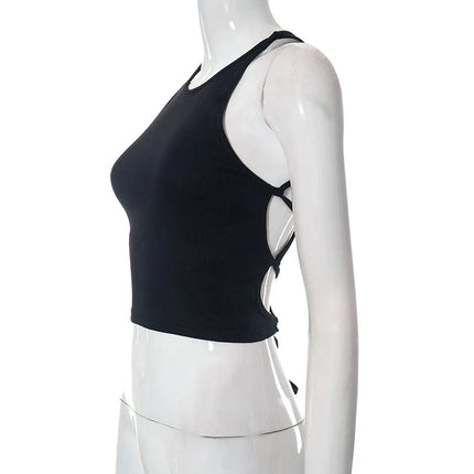 Y2K Women's Tops Backless Crop Top Sleeveless Sexy Cute Black Vest Tank Top Summer Cropped Vest Female 2000s Clothing