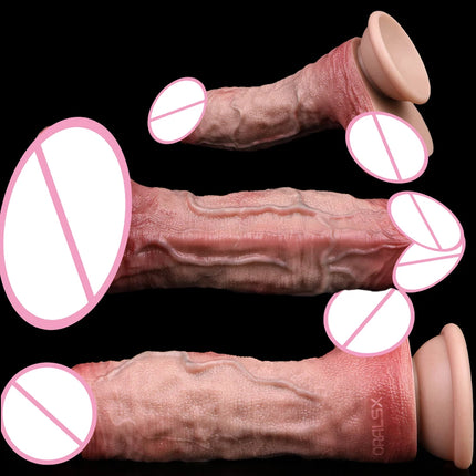 SXXY Skin Texture Lifelike Double Layer Silicone Dildo Elastic Soft Anal Plug Vaginal Anus Stimulator Dual Layer Penis Sex Toys