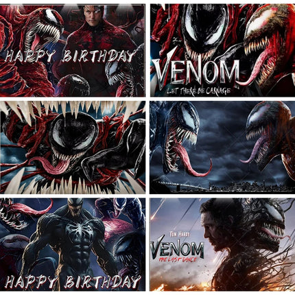 Venom Themed Photography Background Banner Carnage Dark City Backdrop Marvel Superhero Boy Birthday Party Decoration Photo Props